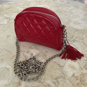 NWOT Danier Quilted Red Leather Chain Strap Crossbody Bag